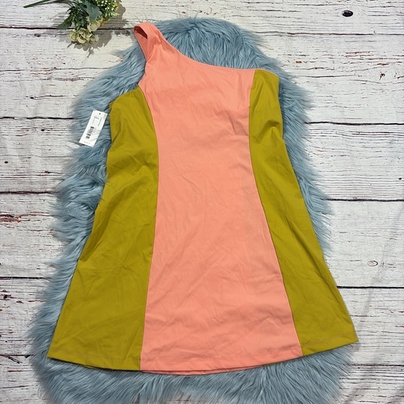 NWT Outdoor Voices One Shoulder Dress in‎ Tangerine/Dijon Mustard - Picture 2 of 9